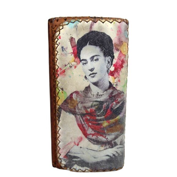 ARTISAN ALEARTE FRIDA KAHLO BROWN GENUINE LEATHER ID CARD BILL HOLDER WALLET - Picture 1 of 7